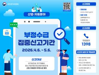 산업·자원분야 부정수급 집중신고기간 2026.04.06.~05.06.